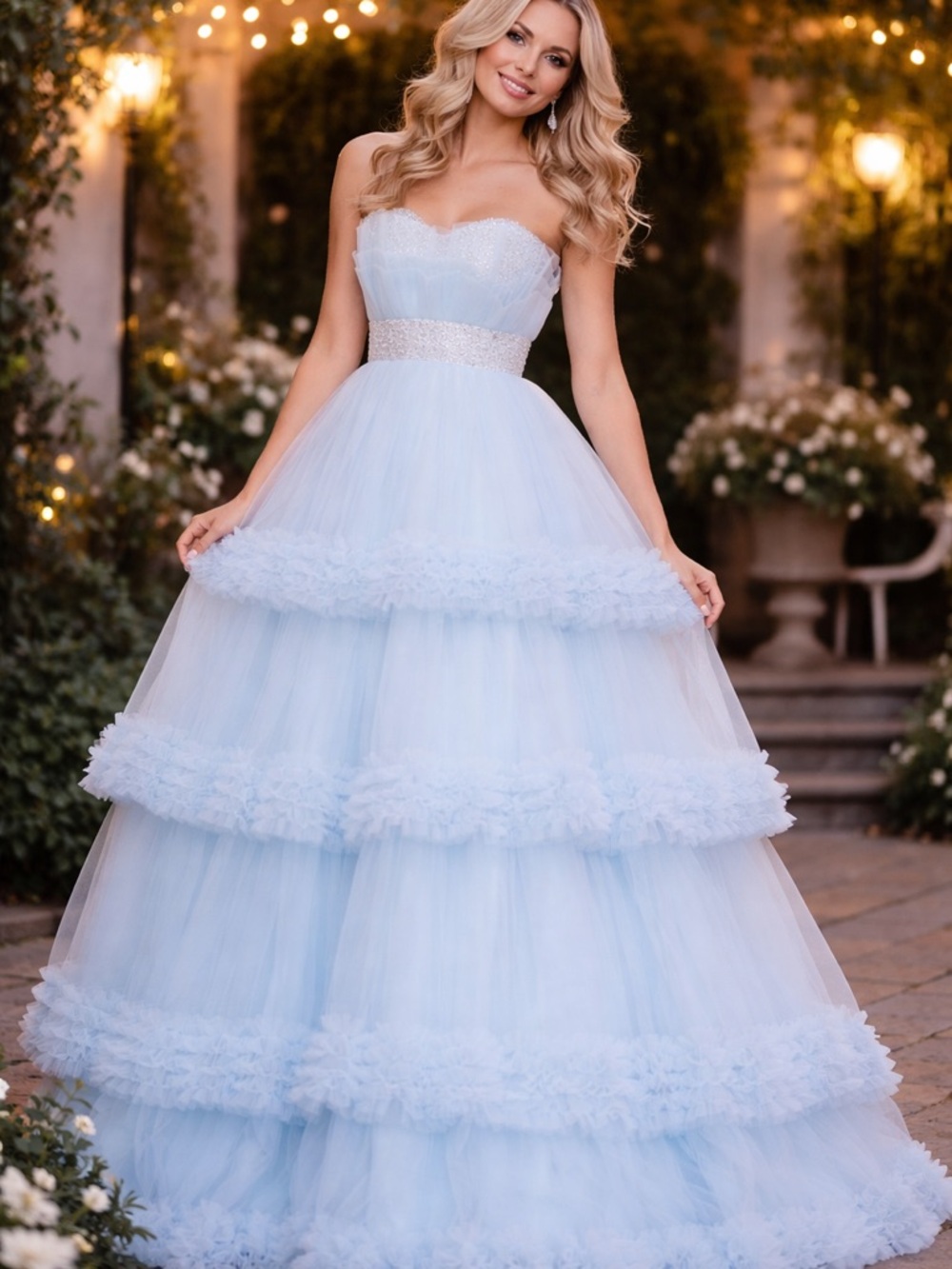 Colors Light Blue Tulle Tiered Strapless Gown NWT Size 8 Dress Formal